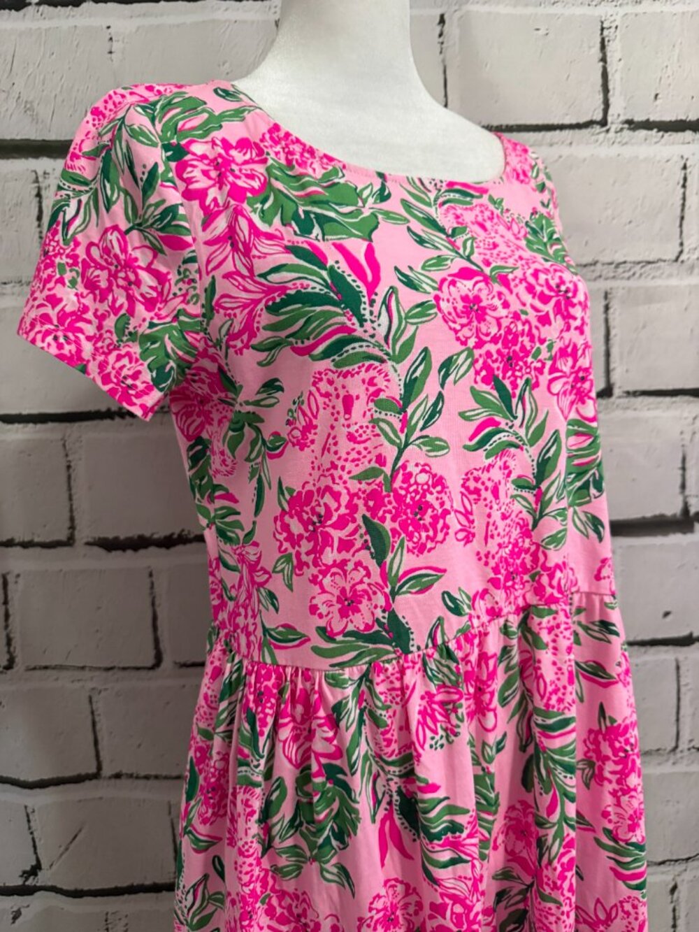 NWT Lilly Pulitzer Geanna Floral Tiered Cotton Dress Pink Green Size M - Picture 8 of 14